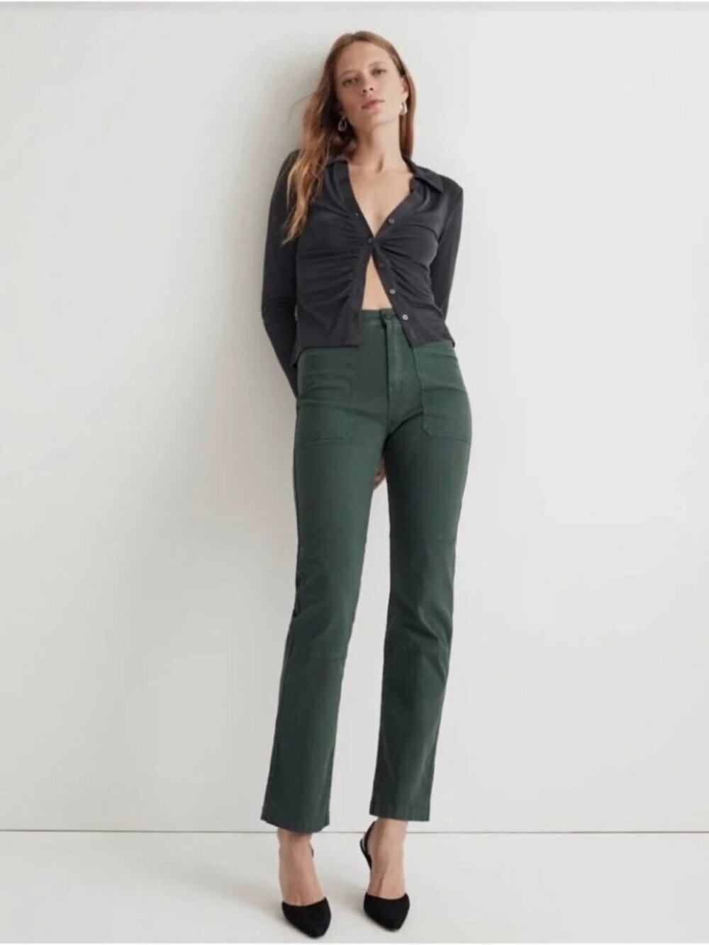 Madewell Straight-Leg Pants in Dark Green
